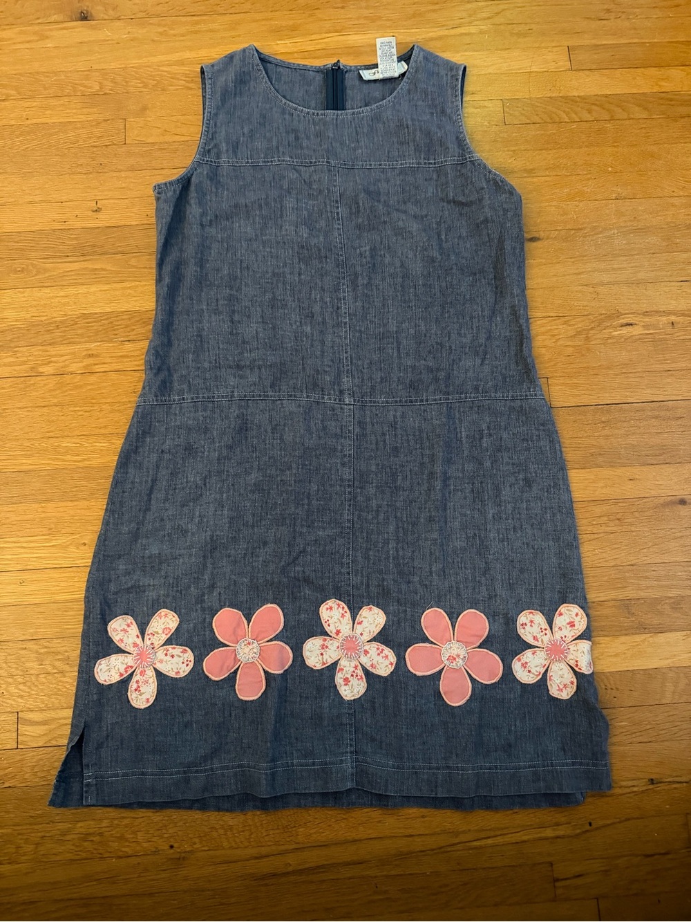 Vintage linen denim dress with flower patchwork